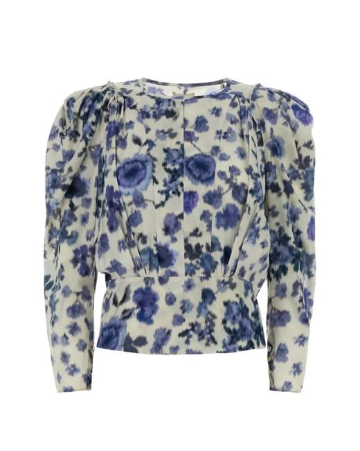 Isabel Marant Blue Floral-Print Long-Sleeve Blouse