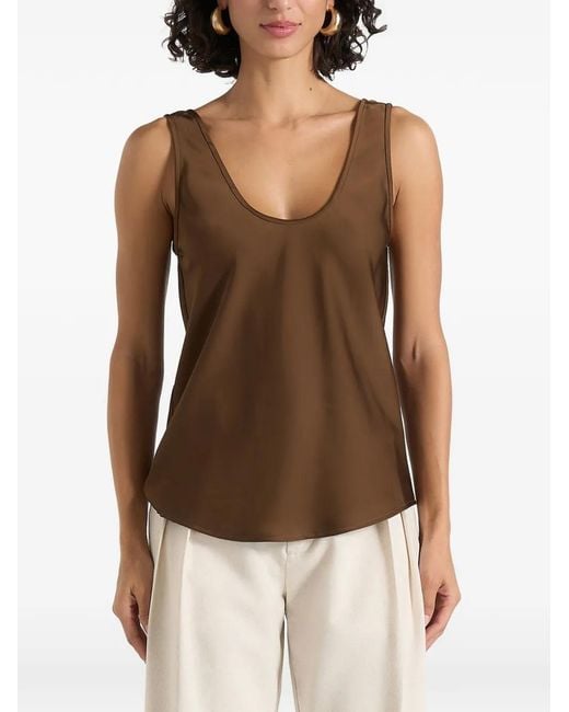 Manière De Voir Brown Mathilda Satin Scoop-Neck Open-Back Tank Top