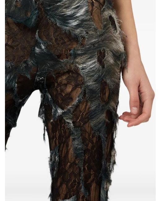 Roberto Cavalli Black Distressed-Effect Lace Flared Trousers
