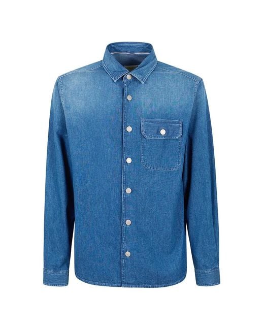 Tintoria Mattei 954 Blue Chest-Pocket Shirt for men