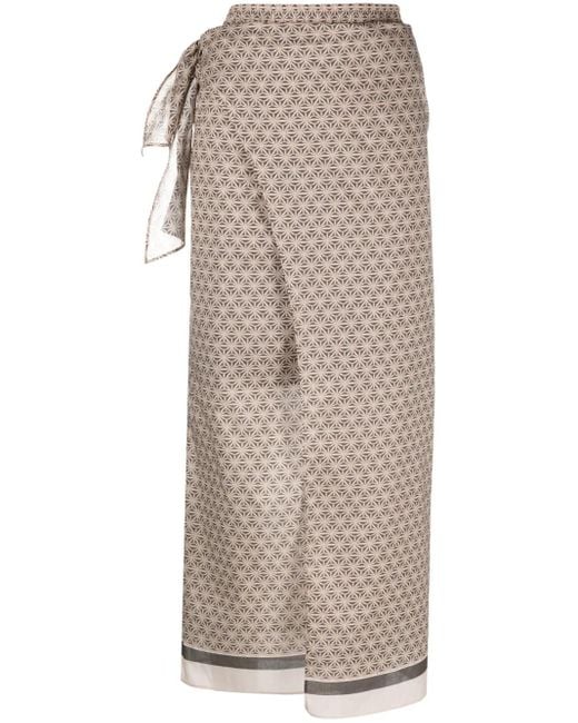 Jupe Longue En Coton À Imprimé Géométrique Brunello Cucinelli en coloris Gray