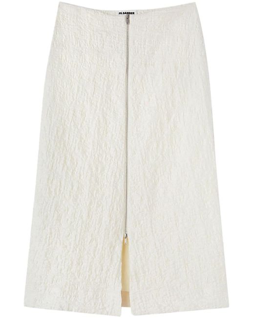 Jil Sander White Textured-finish Zip-up Midi Skirt