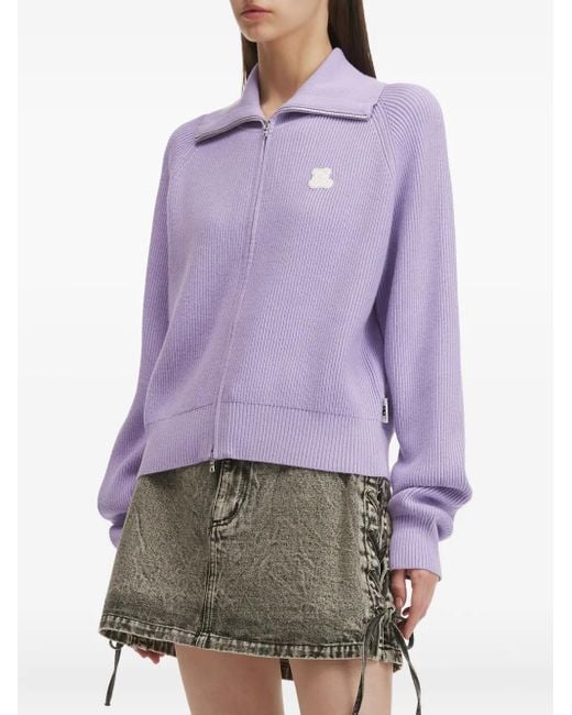 Chocoolate Purple Ribbed Zip-Up Cardigan
