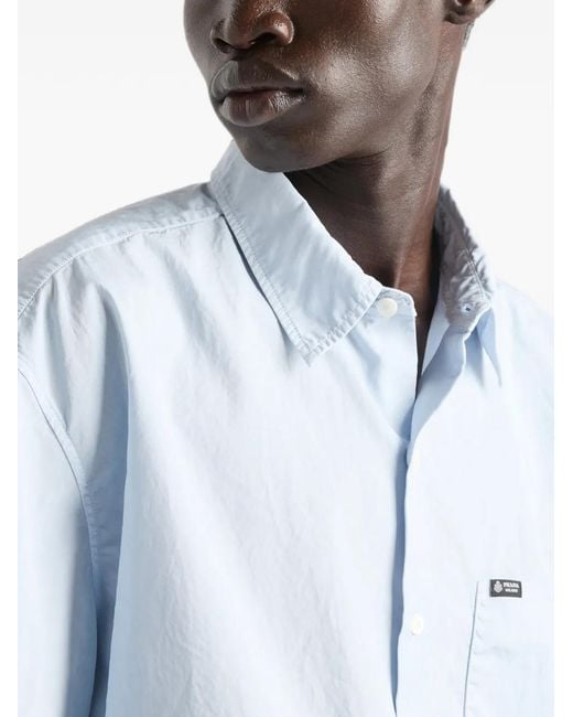 Prada Blue Short-Sleeved Cotton Shirt for men