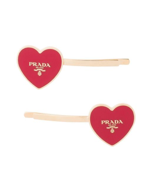 Prada Red Heart Hair Pins
