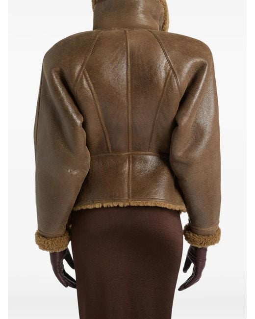 Balmain Brown Shearling Peplum Jacket