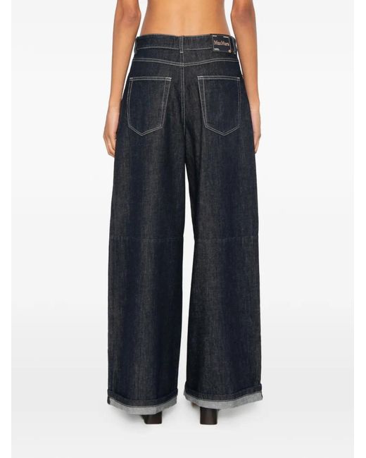 Max Mara Blue Wide-Leg Turn-Up Jeans