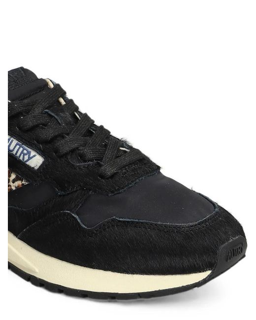 Autry Black Reelwind Low Leopard-Print Panelled Sneakers