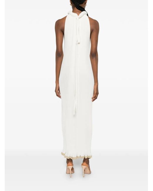 Alberta Ferretti White Pleated Halter-Neck Midi Dress