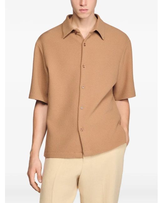 Sandro Brown Textured Shark Collar Shirt for men