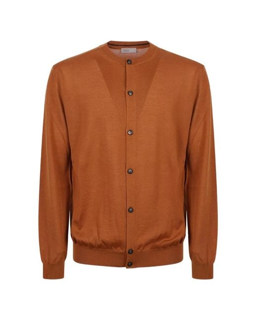 Herno Brown Fine-Knit Button-Up Cardigan for men
