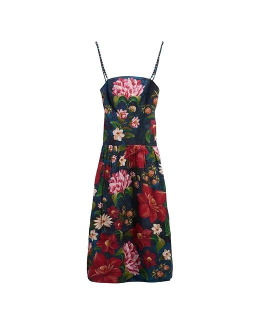 Barbour White X Farm Rio Midi Wild Flower Floral-Print Beaded-Strap Dress