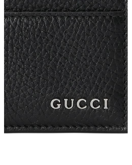 Gucci Black Logo-Plaque Grained-Leather Card Case for men