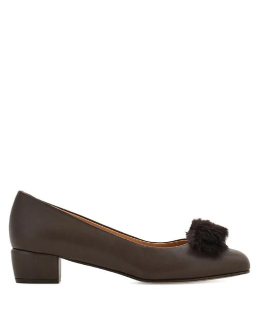 Ferragamo Brown 30Mm Vara Bow Block-Heel Pumps