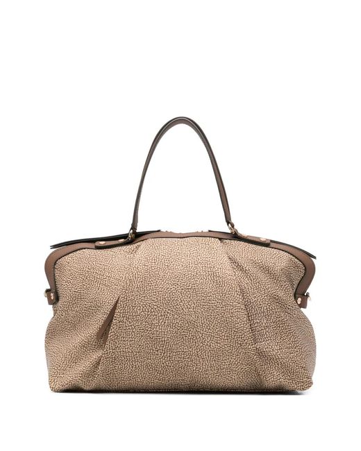 Borbonese Natural Frame Printed Tote Bag