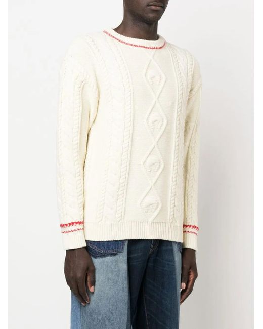 MARINE SERRE White Neutral Cable-knit Wool Sweater - Unisex - Wool