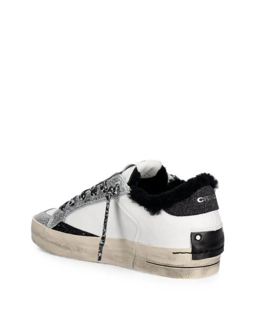Crime London White Sk8 Deluxe Shearling-Trimmed Sneakers