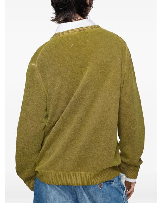 Maison Margiela Green Virgin Wool V-Neck Sweater