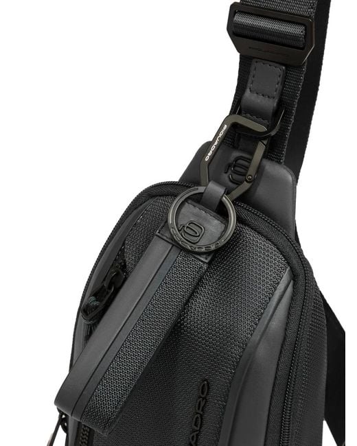 Piquadro Black Leather-Trim Messenger Bag for men