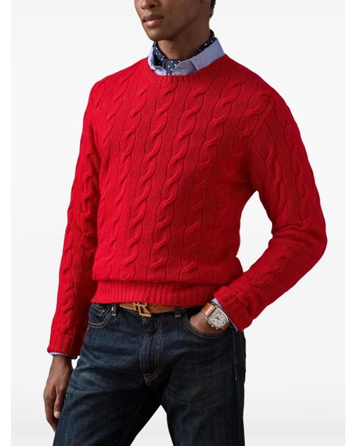 Ralph Lauren Red Cable-Knit Cashmere Sweater for men