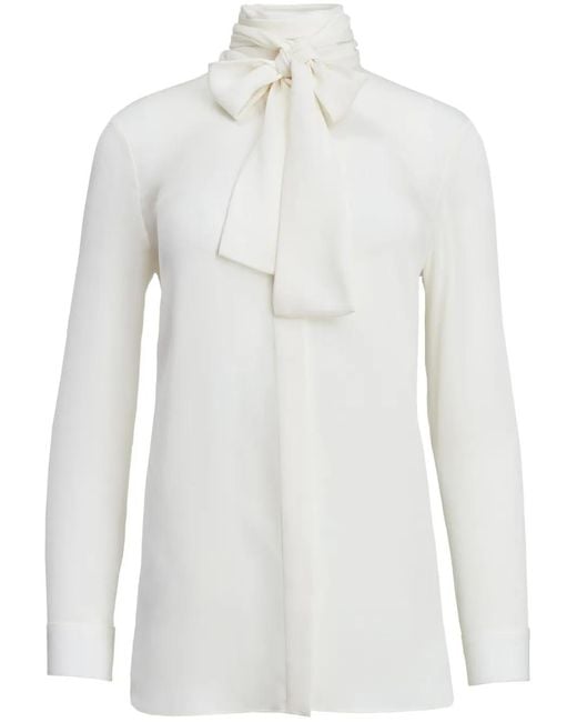 Khaite White Tash Scarf-Detail Silk Blouse