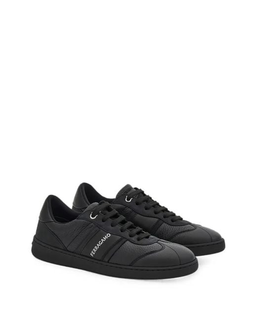 Ferragamo Black Logo-Print Panelled Sneakers
