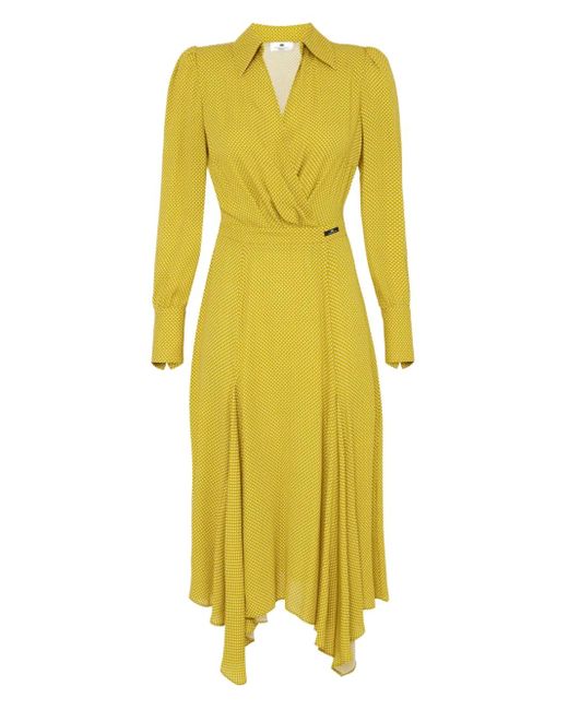 Elisabetta Franchi Yellow Polka Dot Print Dress