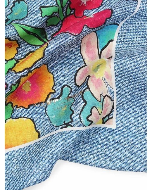 Kurt Geiger Blue Floral-Print Denim-Effect Scarf