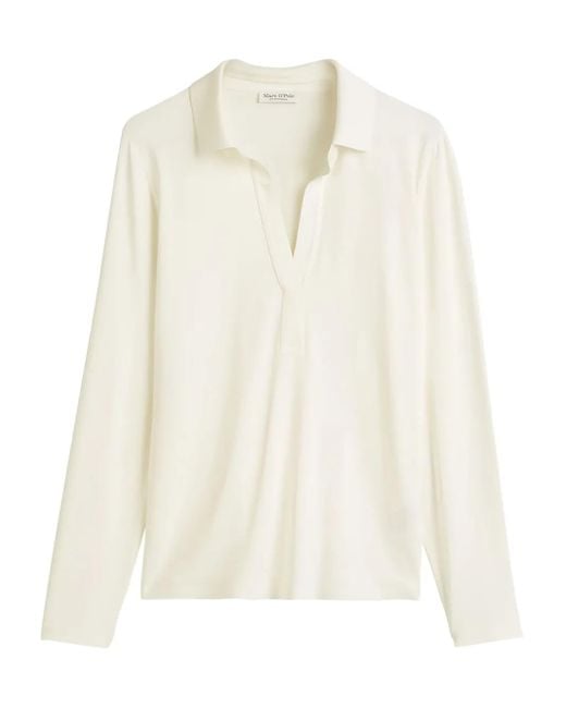 Marc O' Polo White Polo-Collar Long-Sleeve Top