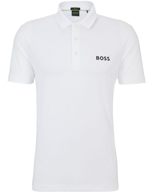 Boss White Logo-print Jacquard Polo Shirt for men