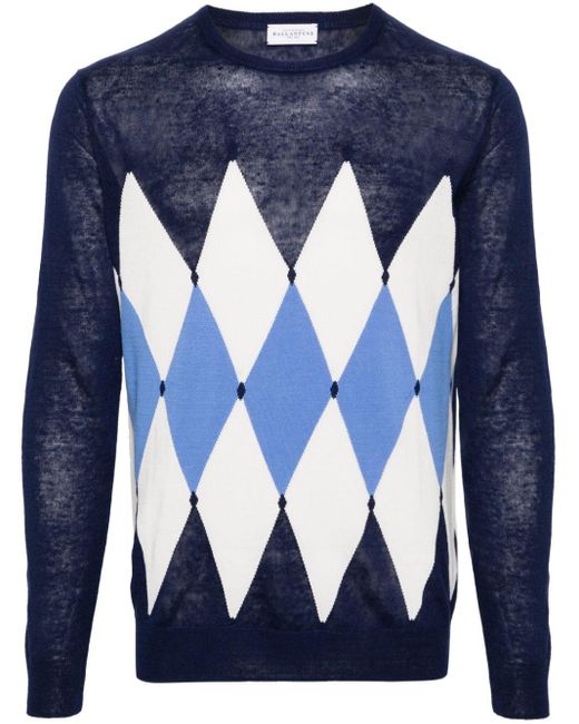 Ballantyne Blue Argyle-knit Linen Blend Jumper for men
