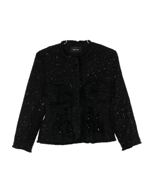 Simone Rocha Black Sequin-Embellished Tweed Jacket