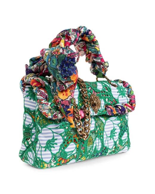 Kurt Geiger Green Kensington Floral-Lace Shoulder Bag