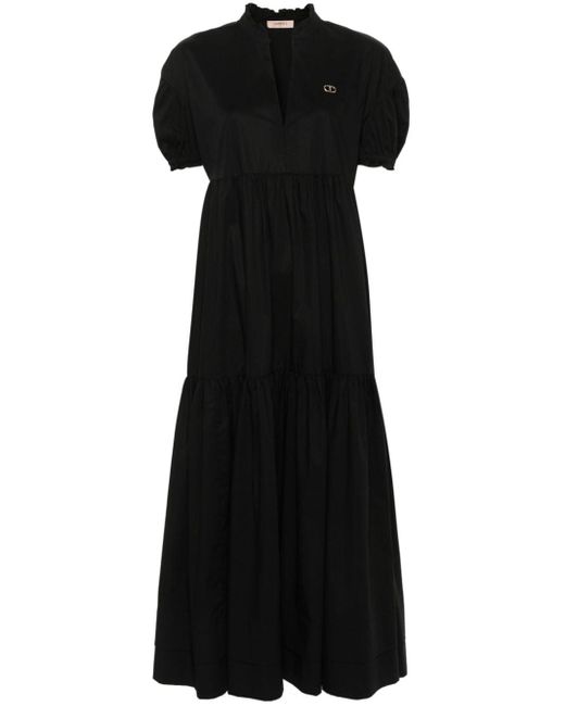Twin Set Black Tiered Cotton Midi Dress