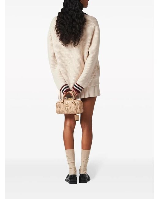 Miu Miu Natural Stripe-Trim Cashmere Jumper