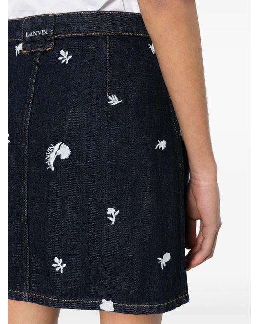 Lanvin Blue Embroidered Denim Mini Skirt