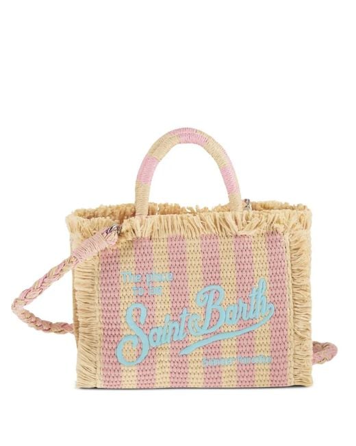 Mc2 Saint Barth White Striped Frayed Tote Bag