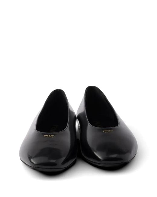 Prada Black Ballerines En Cuir À Effet Brossé