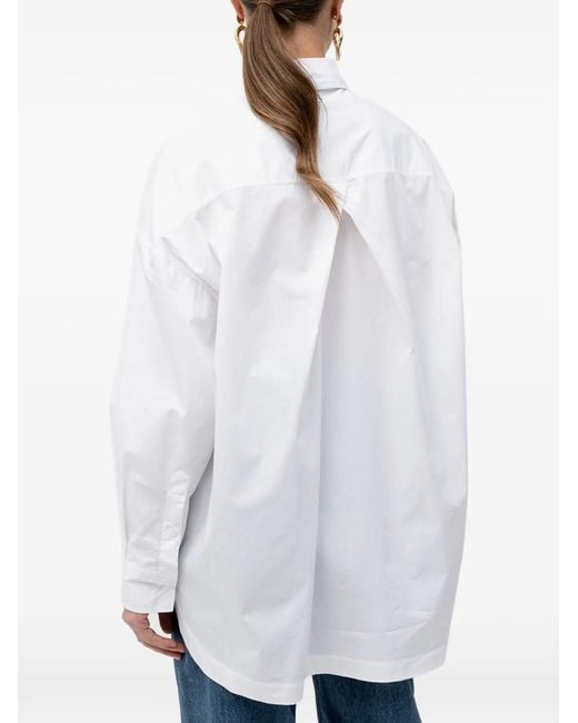 Boss White Logo-Embroidered Oversized Shirt