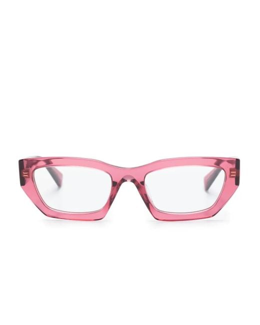 Miu Miu Pink Logo-Plaque Rectangle-Frame Glasses