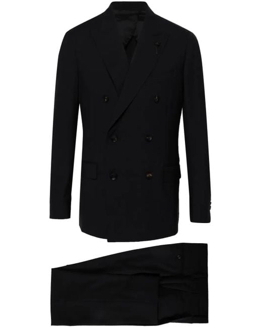 Lardini Black Double-Breasted Wool Suit for men