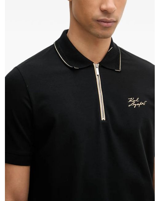 Karl Lagerfeld Blue Zip-Fastening Logo-Embroidered Polo Shirt for men