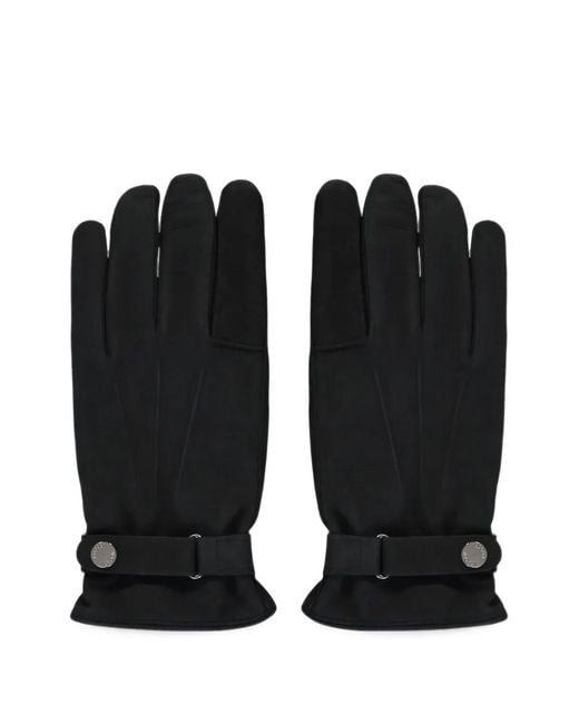Moorer Black Button-Strap Stitched Gloves for men