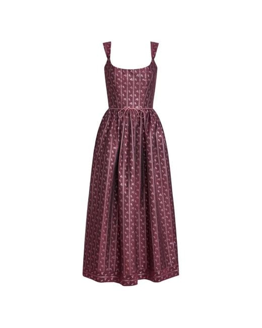 Markarian Purple Apple Floral-Stripe Corset Midi Dress