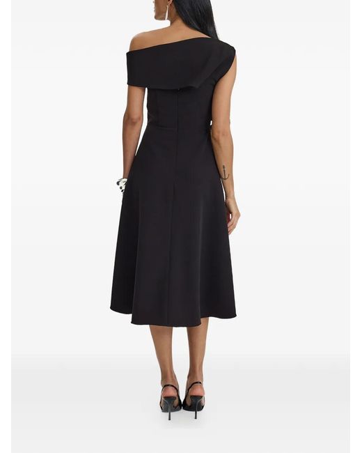 MOOS STUDIO Black Off-Shoulder Draped Midi Dress