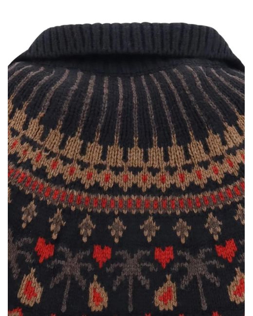 Alanui Black Fair Isle-Pattern Wool Cardigan