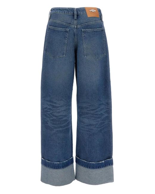 Simone Rocha Blue Distressed Folded-Cuff Denim Jeans
