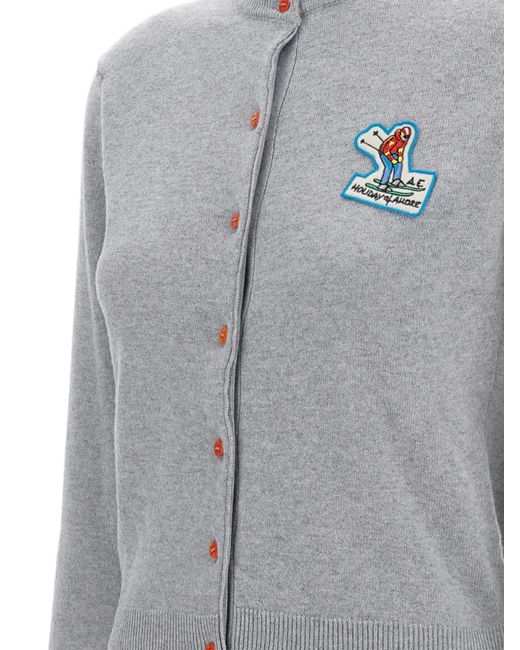 ALESSANDRO ENRIQUEZ Gray Logo-Patch Cardigan