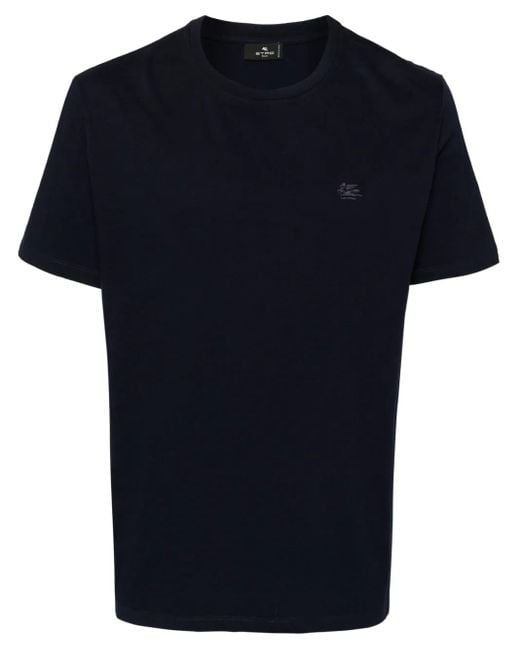 Etro Blue T-Shirt With Pegasus Embroidery for men