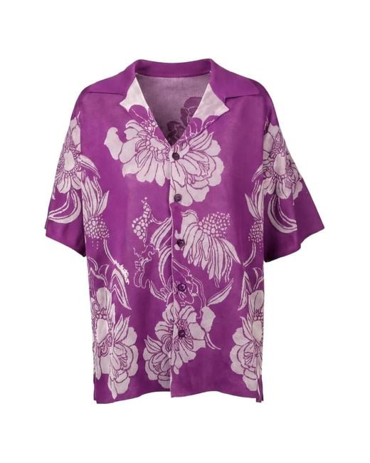 Valentino Garavani Purple Floral-Print Short-Sleeve Shirt for men